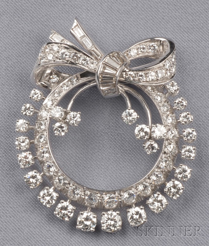 Appraisal: Platinum and Diamond Brooch c s designed as a circle