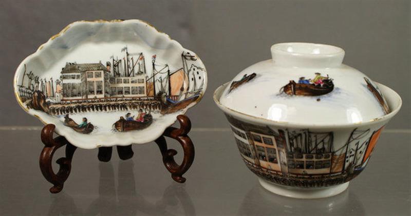 Appraisal: pcs Chinese Export porcelain with polychrome enameled harbor scenes d