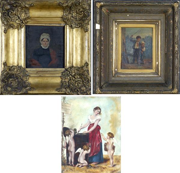 Appraisal: th th C PAINTINGS Three untitled works oil on board