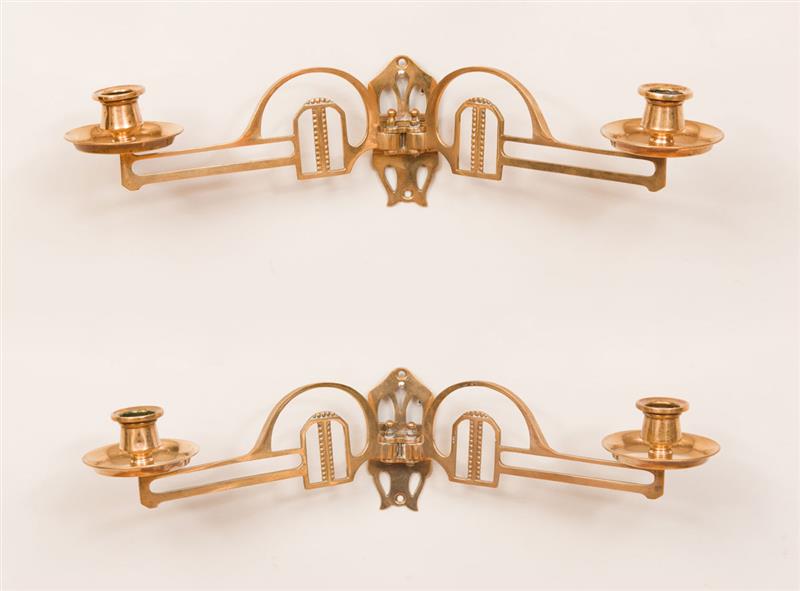 Appraisal: PAIR OF AUSTRIAN BRASS TWO-LIGHT CANDLE SCONCES Cast mark 'DEP