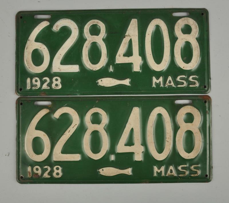 Appraisal: Set Of Massachusetts License Plates Mild to moderate wear on