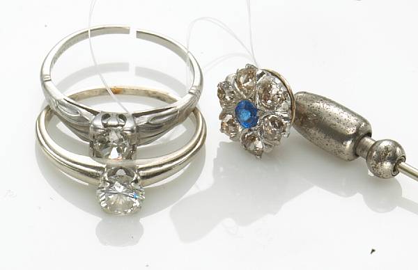 Appraisal: A collection of diamond blue stone platinum and k white