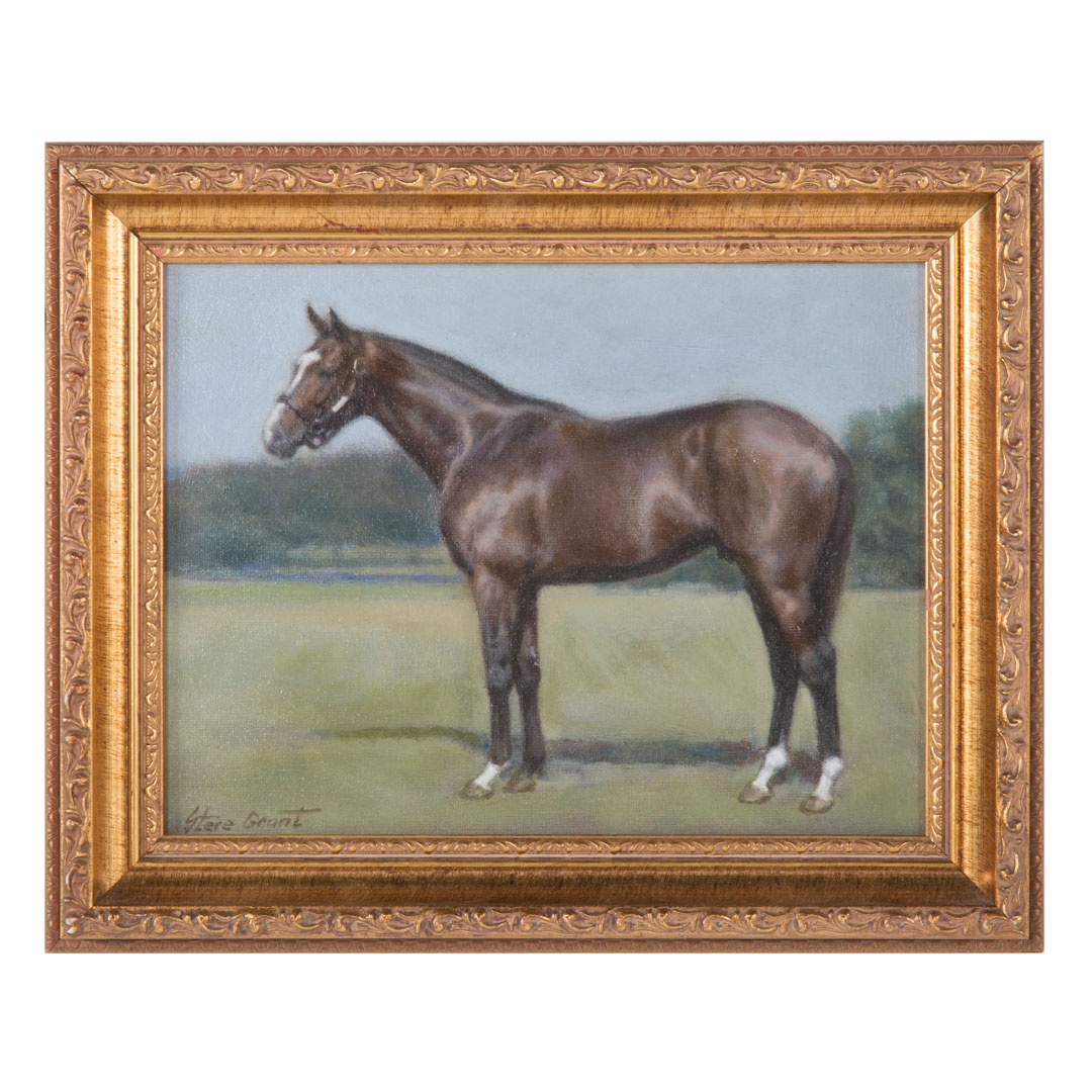 Appraisal: Stere Grant Race Horse oil on canvas board Romanian American