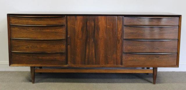 Appraisal: Midcentury Danish Falster Rosewood TambourDresser Tambour front cabinet with drawers