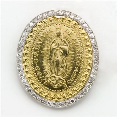 Appraisal: Gold Platinum and Diamond Religious Medal Pendant-Brooch Estimate -