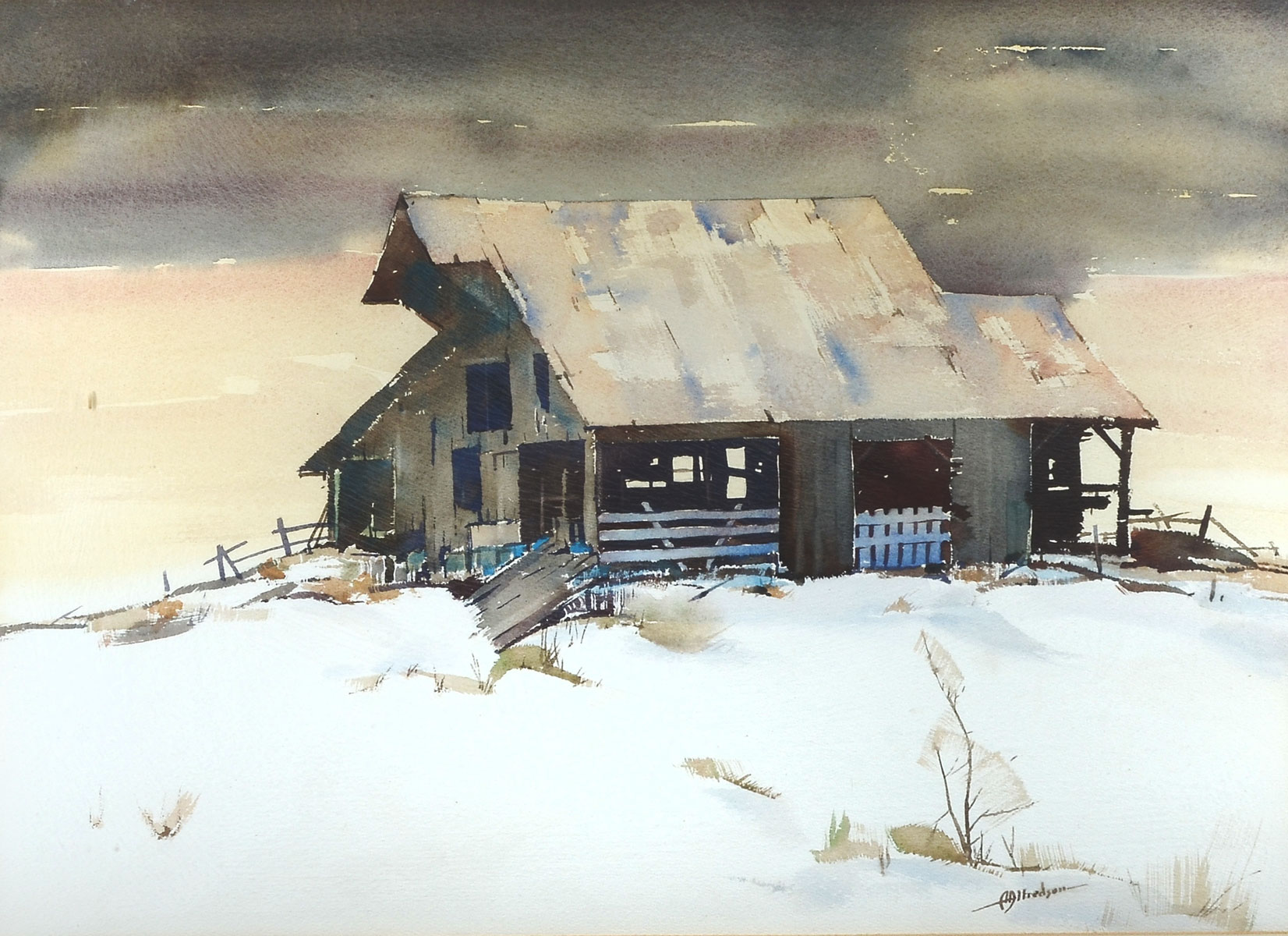 Appraisal: ALFREDSON Albert American - Old Barn in a Snowy Landscape