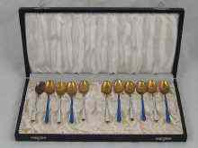 Appraisal: A boxed set of eleven Danish enamelled silver gilt teaspoons