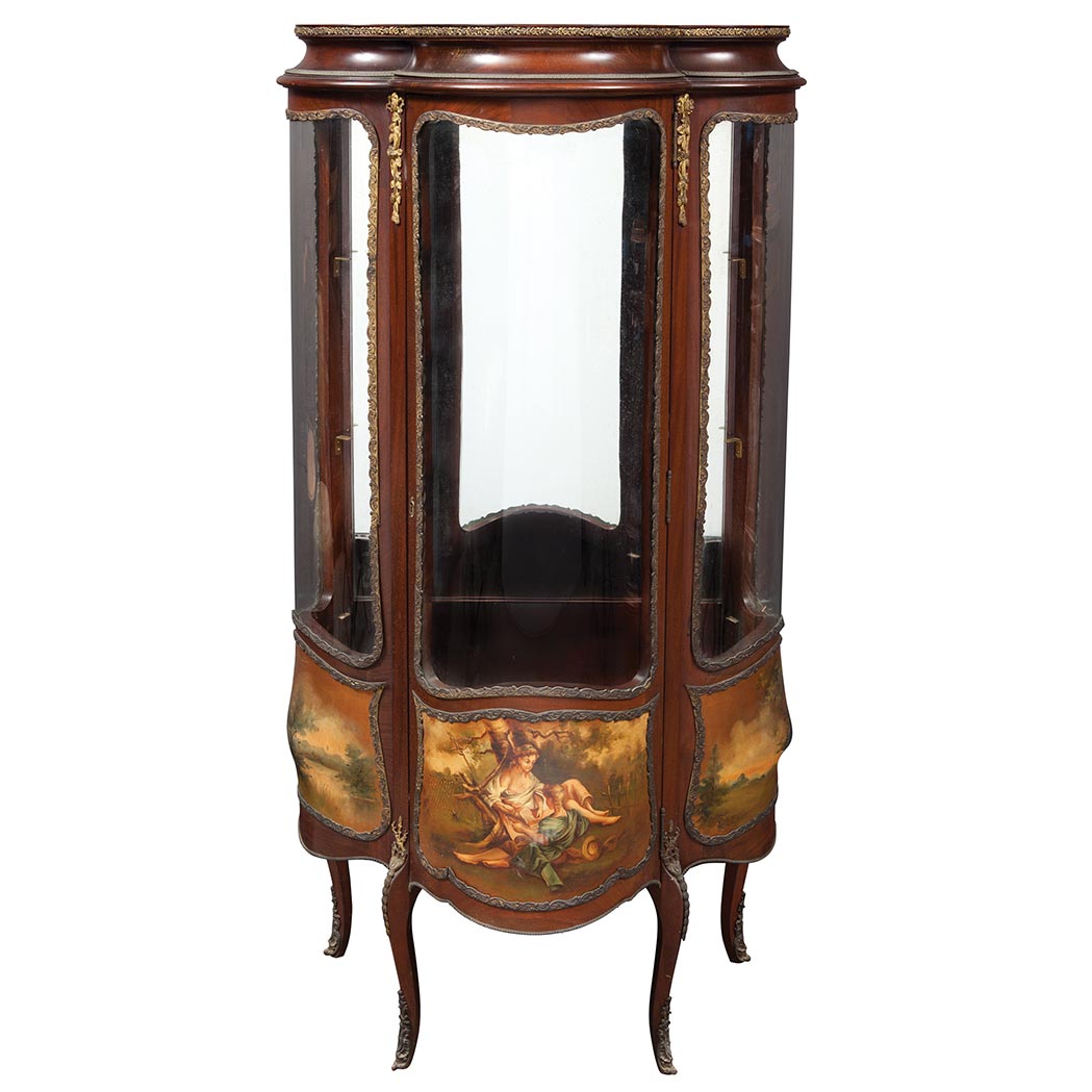 Appraisal: Louis XV Style Gilt-Metal Mounted Mahogany Mirrored Vitrine Second quarter