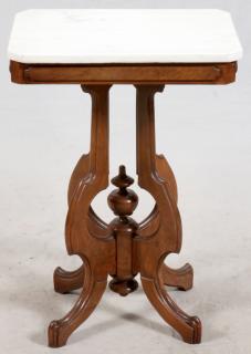 Appraisal: EASTLAKE WALNUT AND MARBLE LAMP TABLE C EASTLAKE WALNUT AND