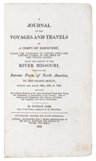 Appraisal: LEWIS AND CLARK Gass Patrick A Journal of the Voyages