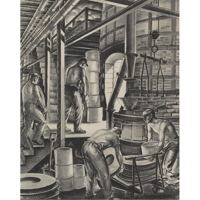 Appraisal: Arthur Sinclair Covey American - Loading A Pottery Type Kiln