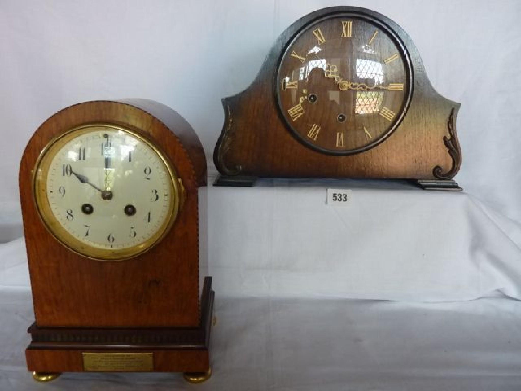 Appraisal: An early th century mantle clock the walnut case with