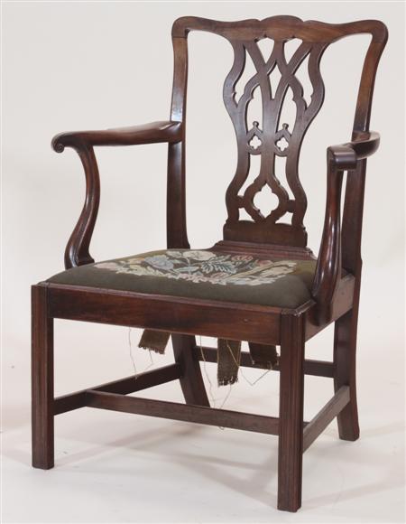 Appraisal: A th century mahogany Chippendale armchair the serpentine top-rail over