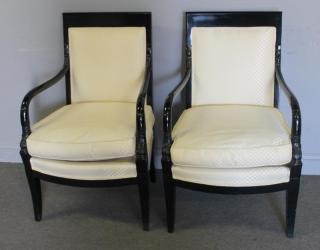 Appraisal: Pair of Lacquered French Style Upholstered Arm Chairs Signed Fogel