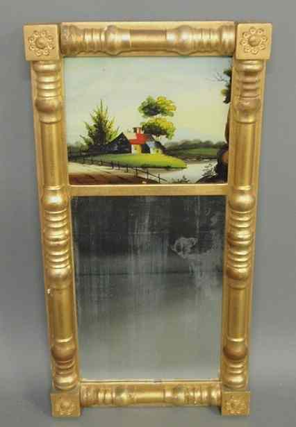 Appraisal: Sheraton gilt framed mirror with reverse glomise panel of a