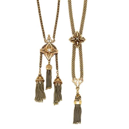 Appraisal: Two Gold and Low Karat Gold Tassel Necklaces Estimate -