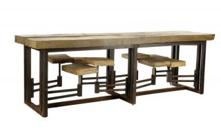 Appraisal: Industrial Iron Wood Table w Swing An industrial iron steel