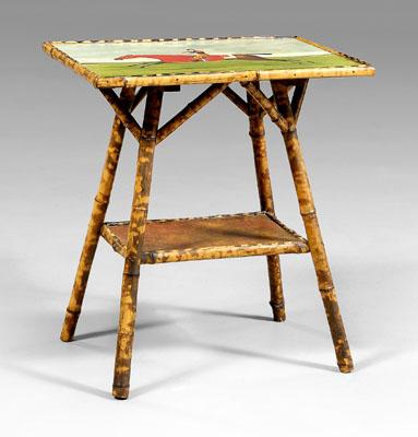 Appraisal: Bamboo paint-decorated side table top depicting a jockey on a