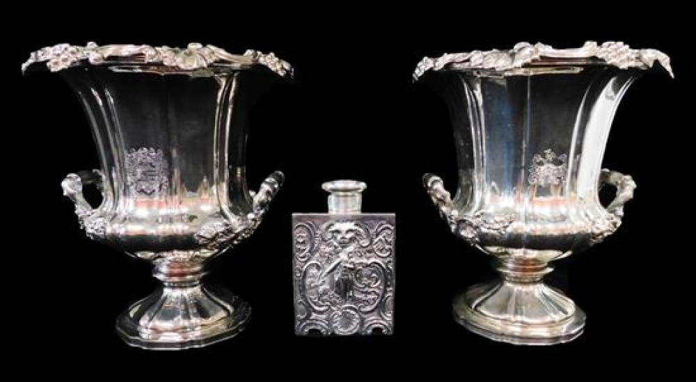 Appraisal: SILVER Pair of campagna form silver-plate wine coolers and a