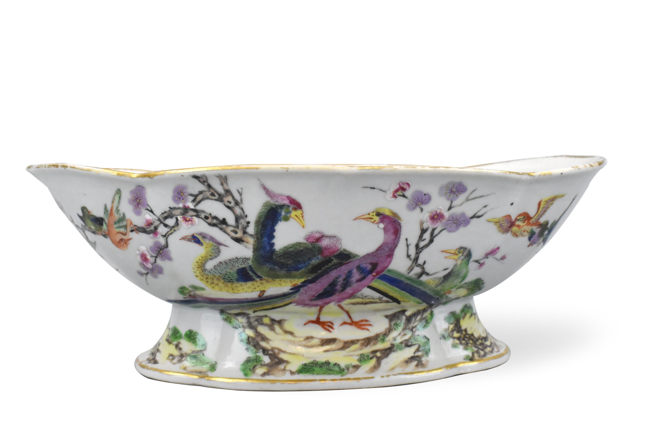 Appraisal: An oval shaped Chinese Canton glazed stem bowl th Century