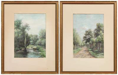 Appraisal: Pair Willem Oppenoorth watercolors landscapes one with cow in a