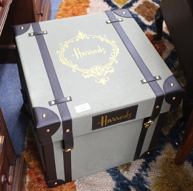 Appraisal: A CANVAS COVERED HARRODS HAMPER CASE cm wide x cm