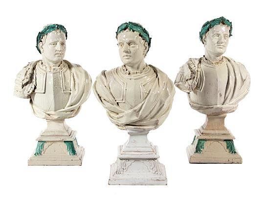 Appraisal: Three Italian Glazed Ceramic Ceasar Style Busts Height inches Three