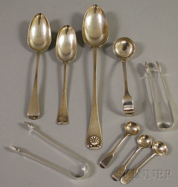 Appraisal: Nine Georgian Silver Flatware Items including a sterling stuffing spoon