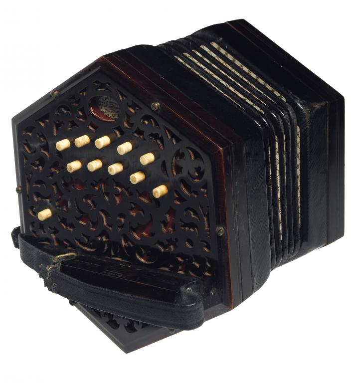 Appraisal: A VICTORIAN ROSEWOOD HEXAGONAL CONCERTINA with ten eleven bone buttons