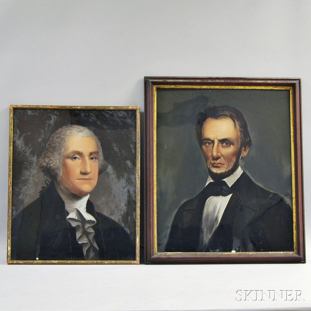 Appraisal: Two Framed Reverse-painted Portraits of Lincoln and Washington America th