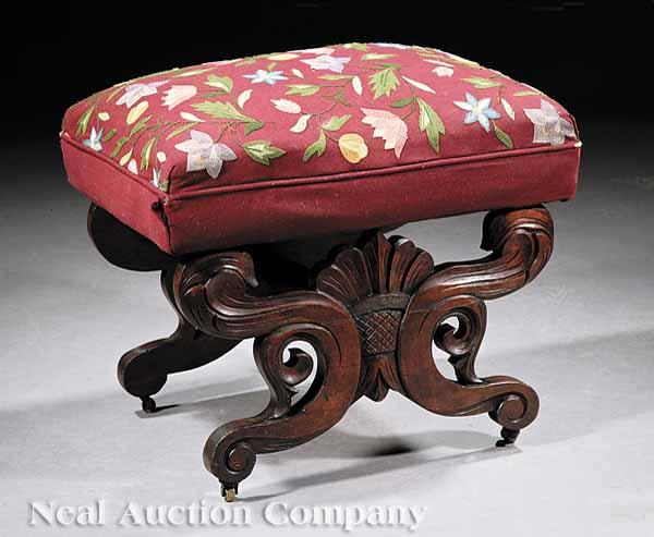 Appraisal: An American Late Classical Carved Walnut Stool mid- th c