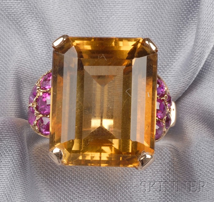 Appraisal: Retro kt Gold Citrine and Ruby Ring prong-set with a