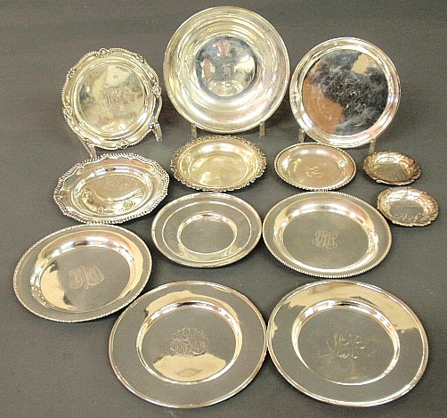 Appraisal: - Group of sterling silver dishes bowl etc largest dia