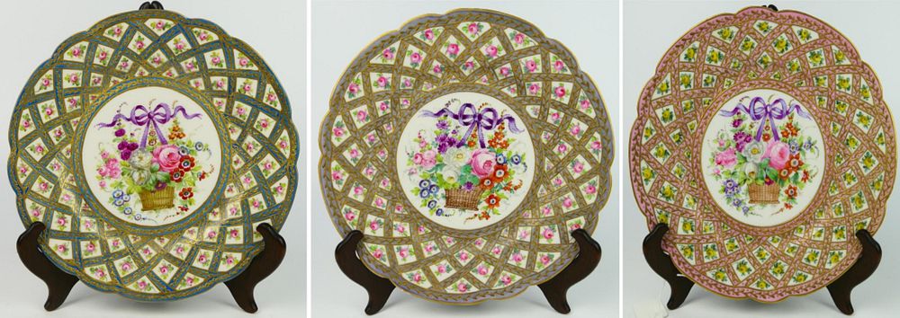 Appraisal: TH CENTURY SEVRES PORCELAIN FLORAL PLATES Each Measures in diameter