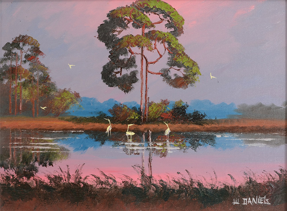 Appraisal: DANIELS Willie American th Century Florida Highwaymen sunrise backwaters scene