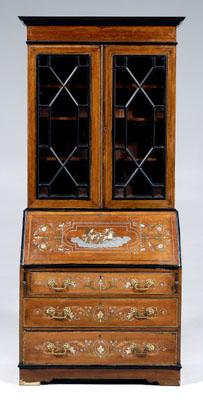 Appraisal: Edwardian inlaid secretary mahogany and mixed metals two-case construction upper