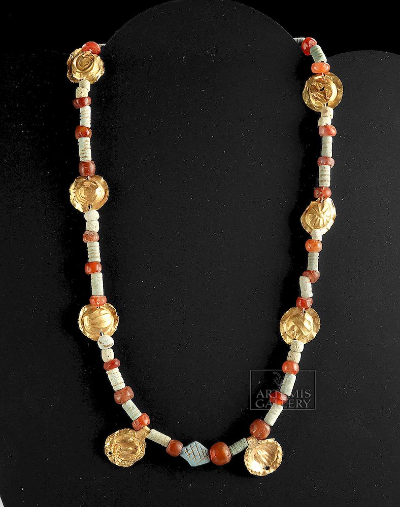 Appraisal: Sumerian Faience Carnelian Necklace Hellenistic Gold Ancient Near East Sumer