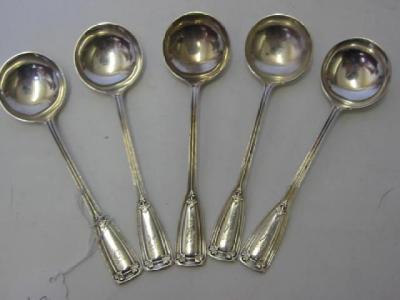 Appraisal: A SET OF FIVE DESSERT SPOONS maker Tiffany Co marked