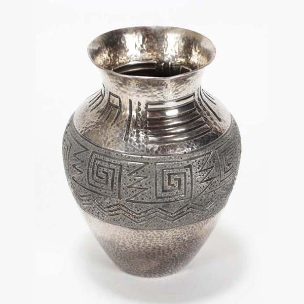 Appraisal: Gutierrez Vega Co Bogota hammered sterling silver vase with geometric