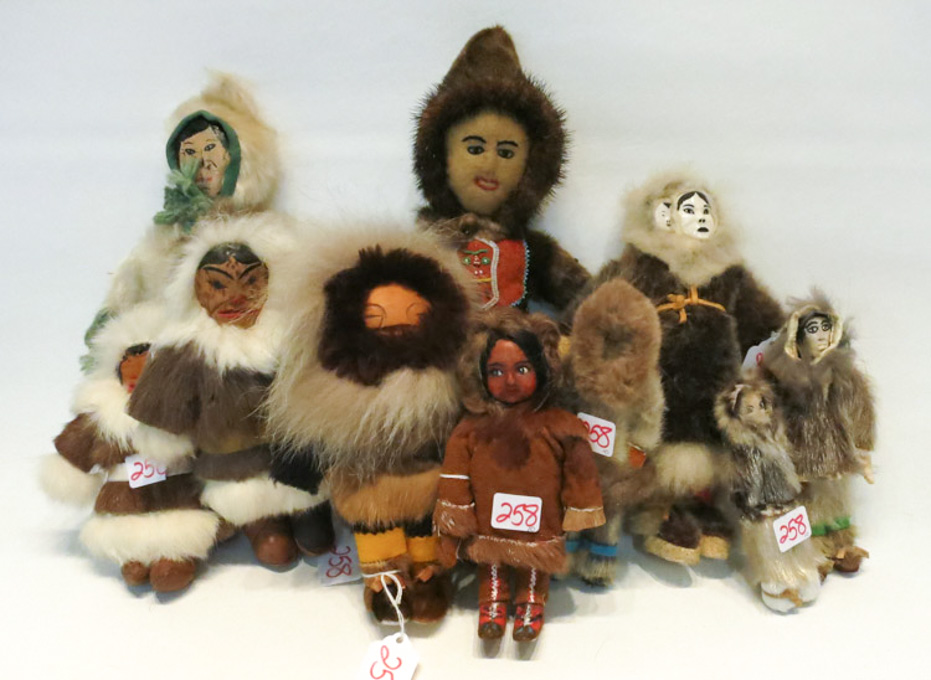 Appraisal: TEN HANDMADE ESKIMO DOLLS made from leather native furs textiles