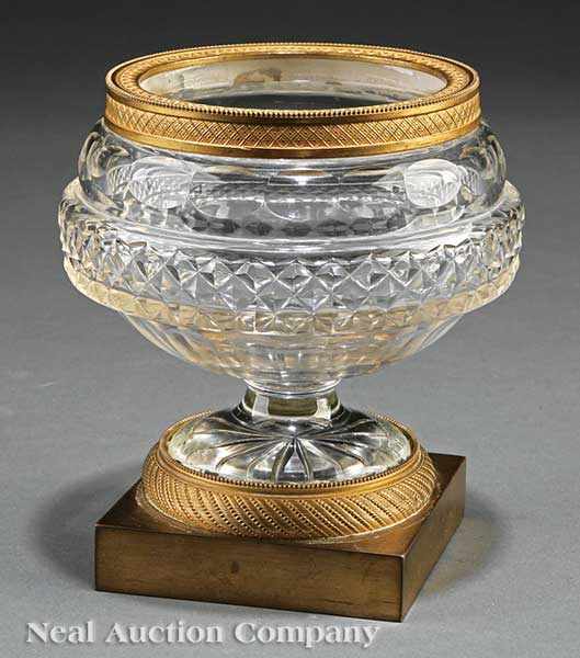 Appraisal: An Empire Gilt Bronze and Cut Glass Bowl early th