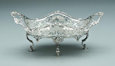 Appraisal: English silver openwork basket oval with openwork lattice and grapevine