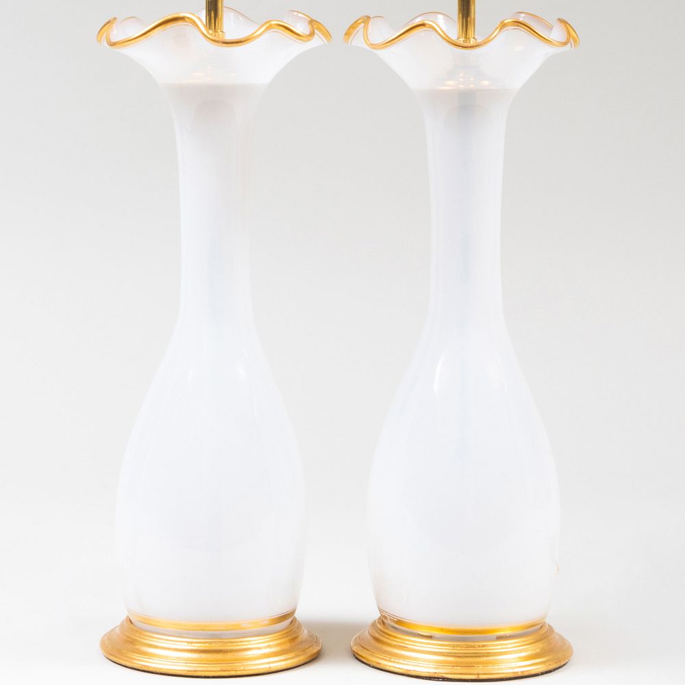 Appraisal: Pair of Opaline Glass Lamps x in diam to socket