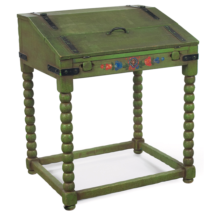 Appraisal: Monterey Spanish Green desk slant-top form with letter organizer at