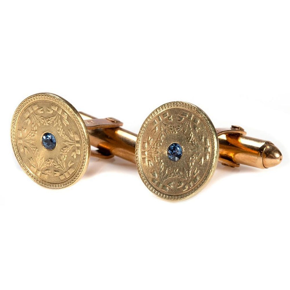 Appraisal: Pair of vintage sapphire and k gold cufflinks weighing approximately