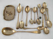 Appraisal: Thirteen various hallmarked silver spoons and a pin tray with