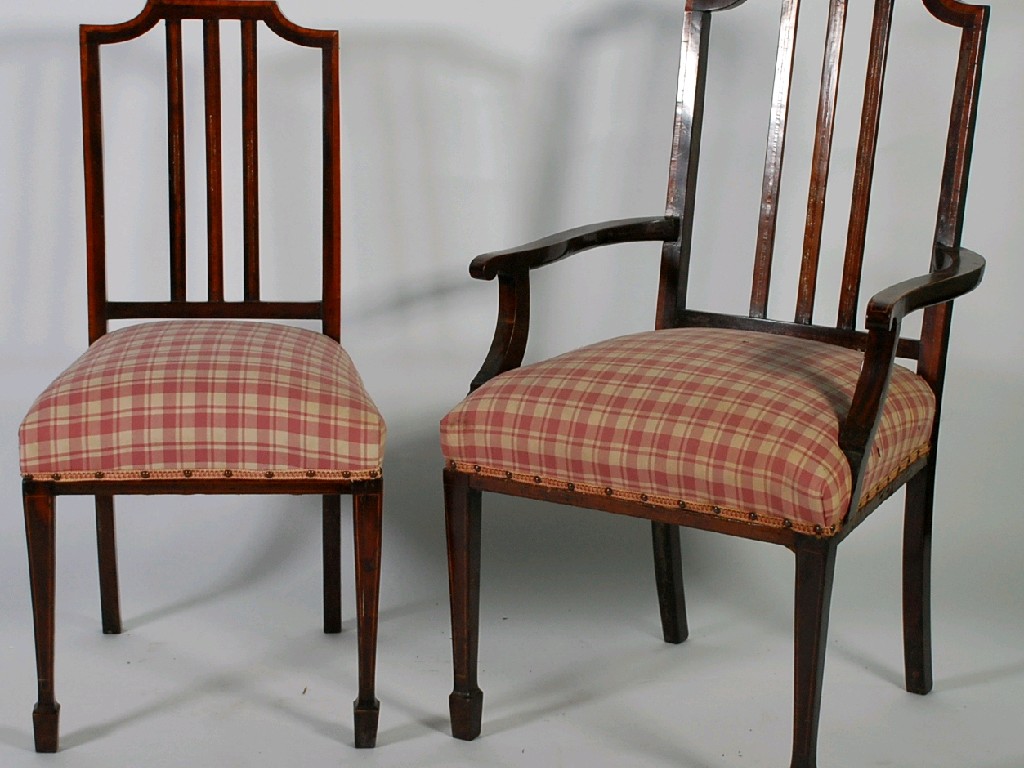 Appraisal: SET OF FIVE EARLY TWENTIETH CENTURY INLAID MAHOGANY DINING CHAIRS