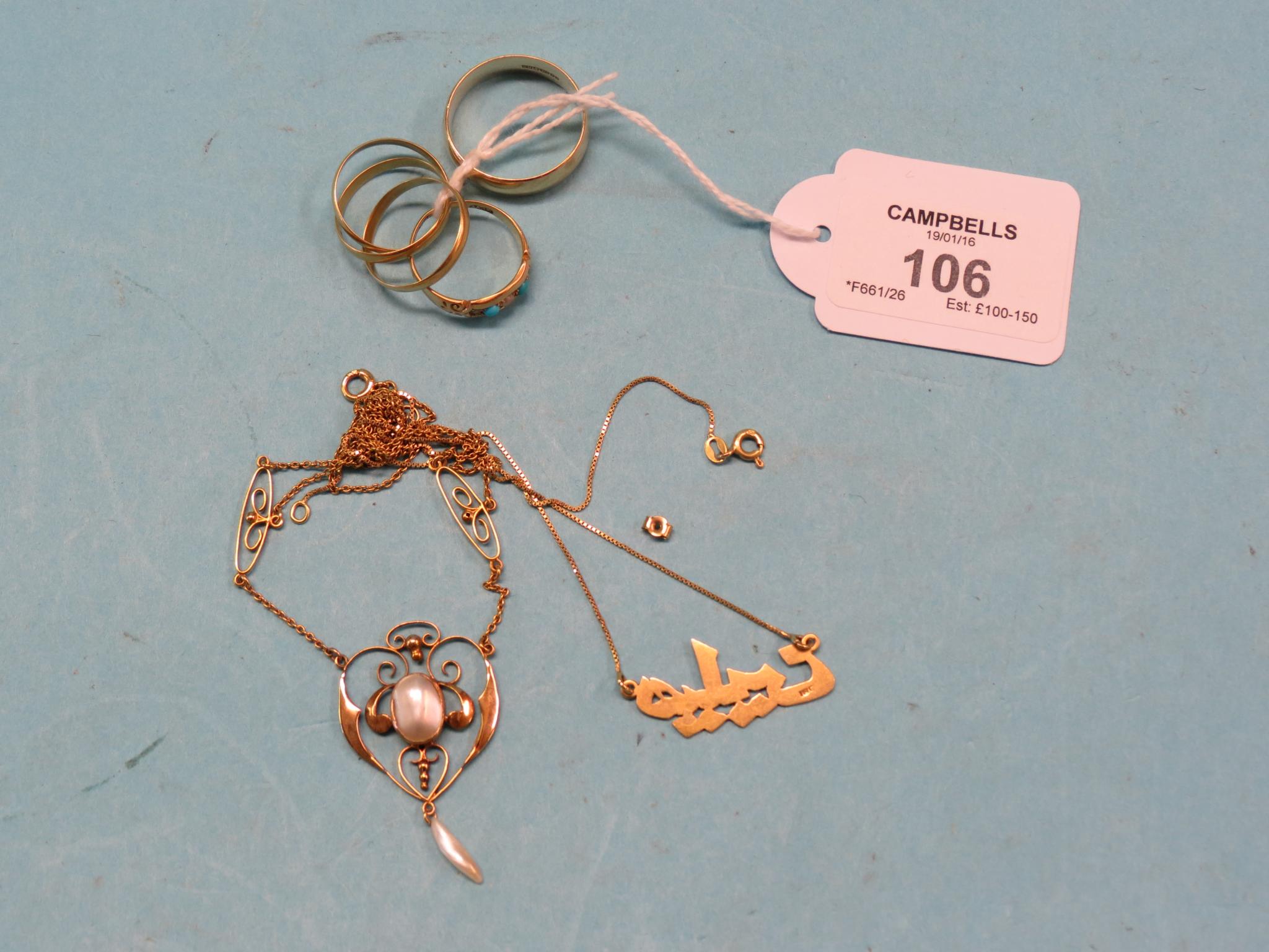 Appraisal: An Art Nouveau pendant on ct gold chain an ct