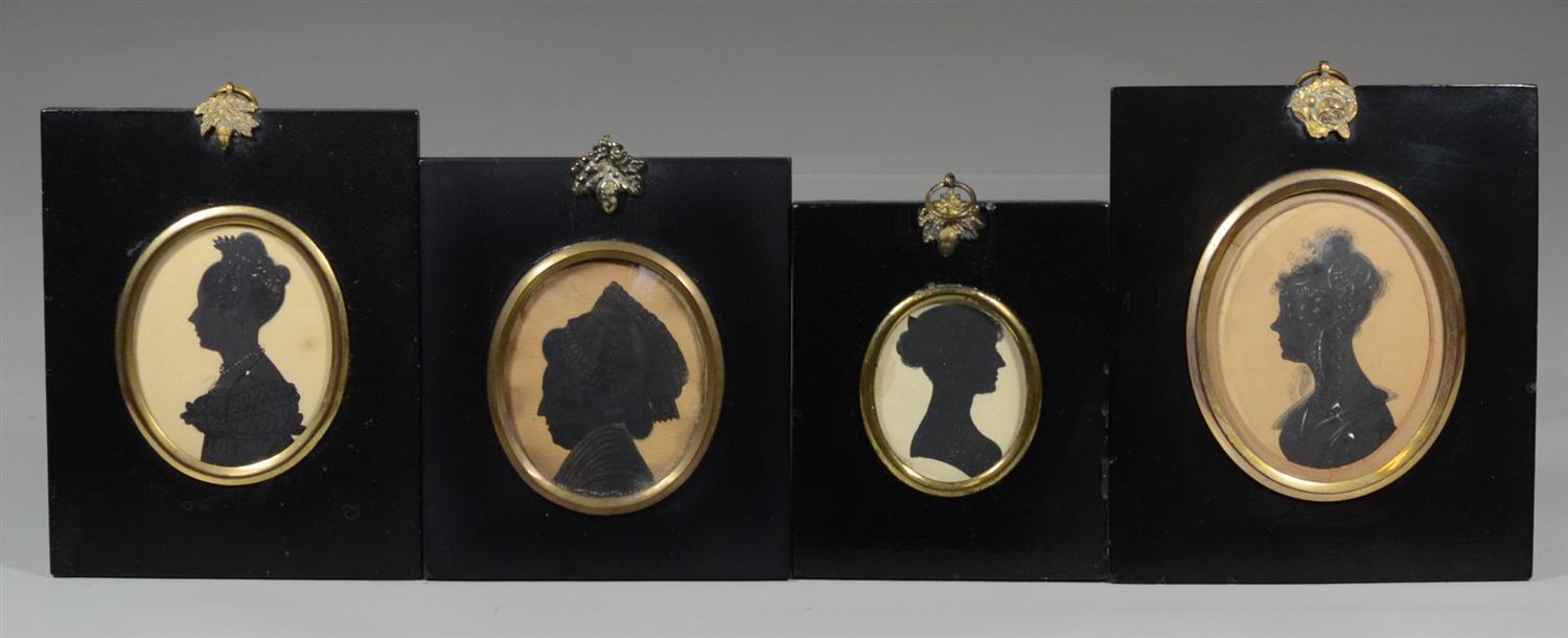 Appraisal: oval bust portrait painted silhouettes of women all in black