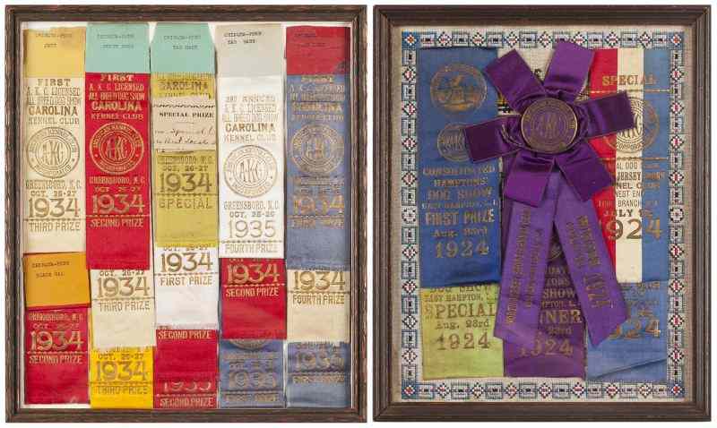 Appraisal: Pair of Framed Dog Show Ribbonsribbons were won at the